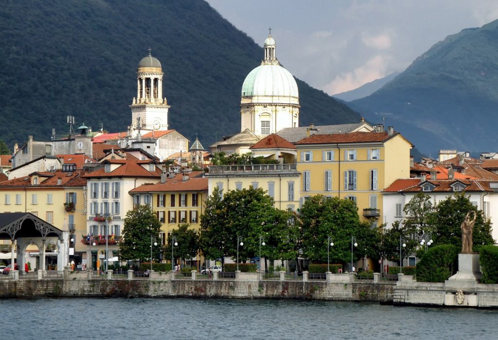 Intra lake front, the apartment is between here and the church dome.